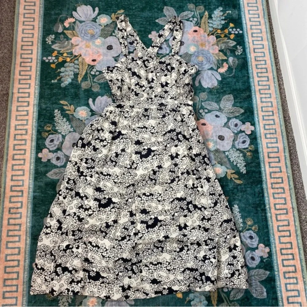 NWT Anthropologie Smocked Floral Cut Out Midi Dress White & Black Large - Picture 5 of 15